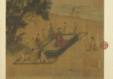 Konfucius (na pódiu) a jeho žiaci na ilustrácii z 12. storočia. (zdroj: en.wikipedia.org, fotografiu poskytol Pavol Ičo)